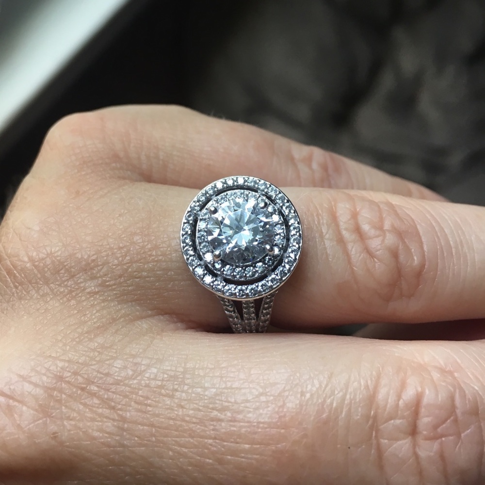 Large CZ stone ring. Size 8. .925 silver.
